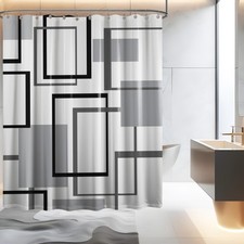Grey White Geometric Shower Curtain Black Modern Abstract 70x72 Inch Hooks