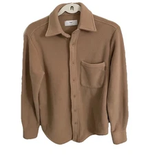 TNA Aritzia Shacket 1 Small Tan Cozy Fleece Boyfriend Fit Sweatfleece Button Up