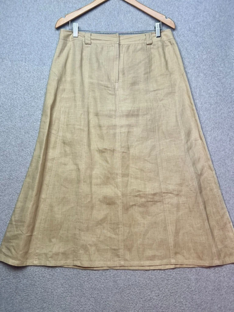Liz Claiborne 100% Linen Midi Skirt Size 12 Tan Beige Coastal Minimalist Summer