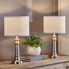 18" Table Lamps for Living Room, Modern Bedroom Lamps Set of 2 with Nickel Metal