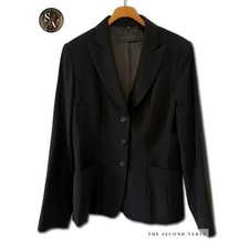 Elie Tahari Womens Black Pick Stitch Tailored Two Button Blazer Jacket Office