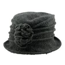 Women's BOILED WOOL CLOCHE CAP Gray - OSFM - Adjustable