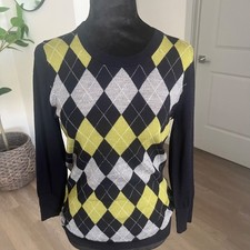 J. CREW 100 Merino Wool Argyle Crew Sweater Academia Preppy Schoolgirl Cozy Med