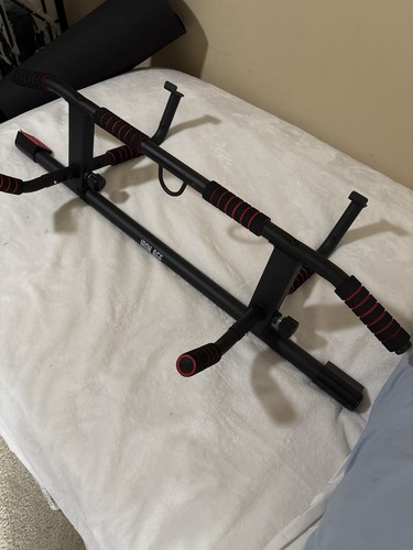 IRON AGE Doorway Pull Up/Chin-Up Bar Multi-Grip Foam Grips Black/Red