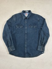 Levis Denim Shirt Mens XL Extra Large Dark Blue Sawtooth Pearl Snap Western Slim