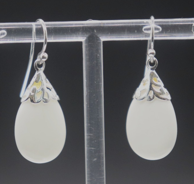 White Onyx Solid 925 Silver Dangle Earring Teardr… - image 5
