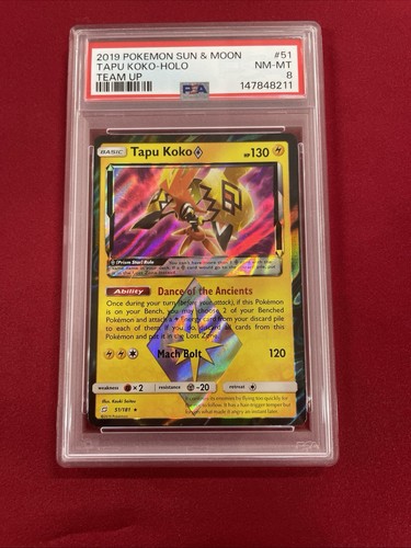 GRADED PSA 8 2019 Pokemon Sun & Moon Tapu Koko-Holo Team Up #51