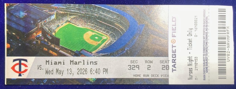 BYRON BUXTON  MIAMI MARLINS VS. MINNESOTA TWINS 5/13/2026 TICKET AUC