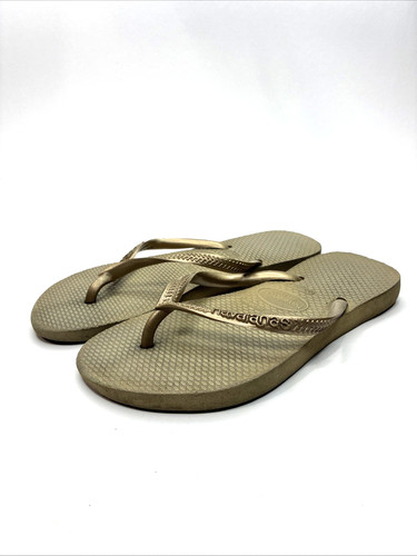 Havaianas Slim Sand Grey Light Gold Flip Flops US 3 EU 33/34 Brazil Sandal