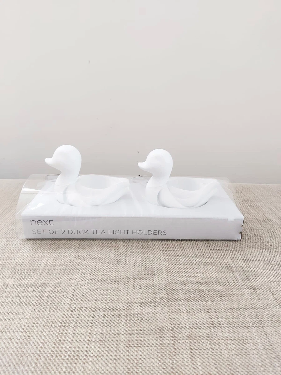 NEXT Set Of 2 White Duck Tealight Holders home Office Abstract Ribbon Holder