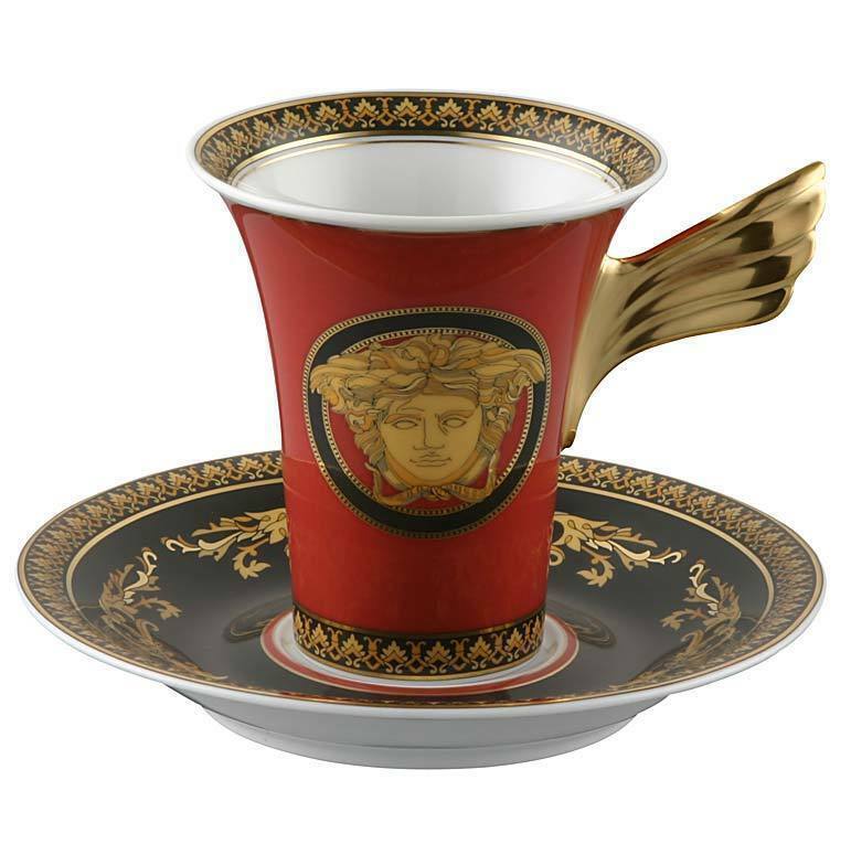 VERSACE BY ROSENTHAL MEDUSA RED COFFEE CUP & SAUCER #409605-14740