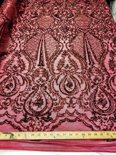 Burgundy 4 Way Stretch Nylon Spandex Mesh Sequin Embroidered Fabric "Melanie" 