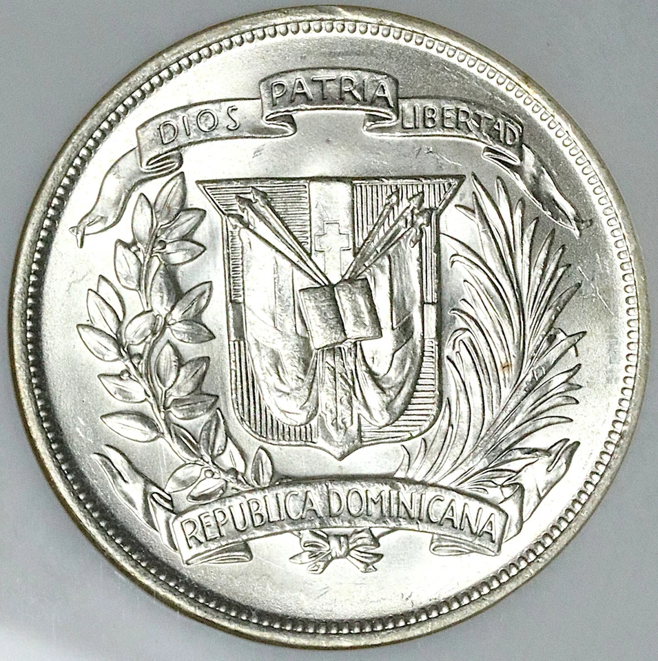 1952 NGC MS 65 Dominican Republic 1 Peso 20k Silver Dollar Coin (25042303C) - Image 3 of 4
