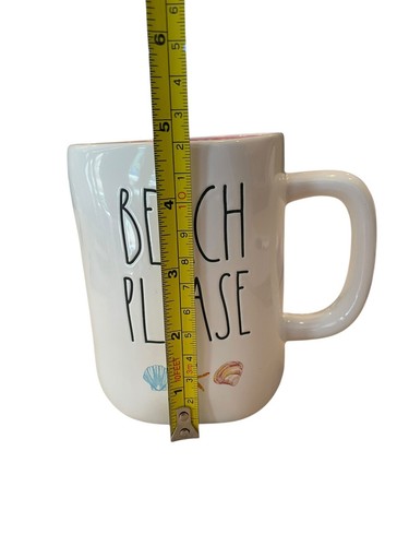 Rae Dunn BEACH PLEASE Coffee Mug Starfish Seashell Watercolor Ocean Pink Inside - Picture 5 of 6