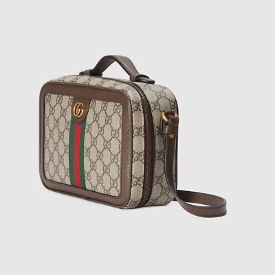 GUCCI Ophidia Small $1850 Beige And Ebony GG Canvas With Web