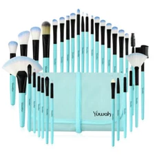 Yuwaku Teal Professional Makeup Brush Set Kabuki Eyes Shadow Eyeliner Foundation