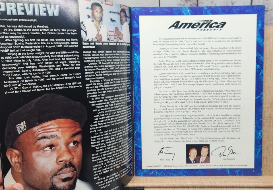 Mike Tyson-Orlin Norris 1999 Official Program LeRoy Neiman Cover Art - Image 4 of 4