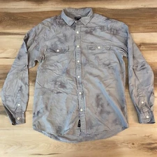 Frank And Oak Shirt Mens Medium Gray Splatter Dyed Button Up Pockets