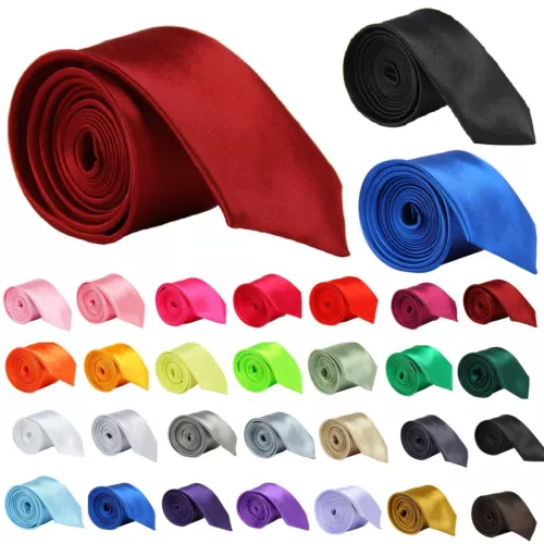 Mens Satin Long Tie Plain Solid Wedding Formal Graduation Bヘ - Picture 1 of 50