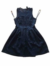 FOREVER 21  Women Black Sleeveless Fit & Flare Dress Size S Jacquard Zip Velvet