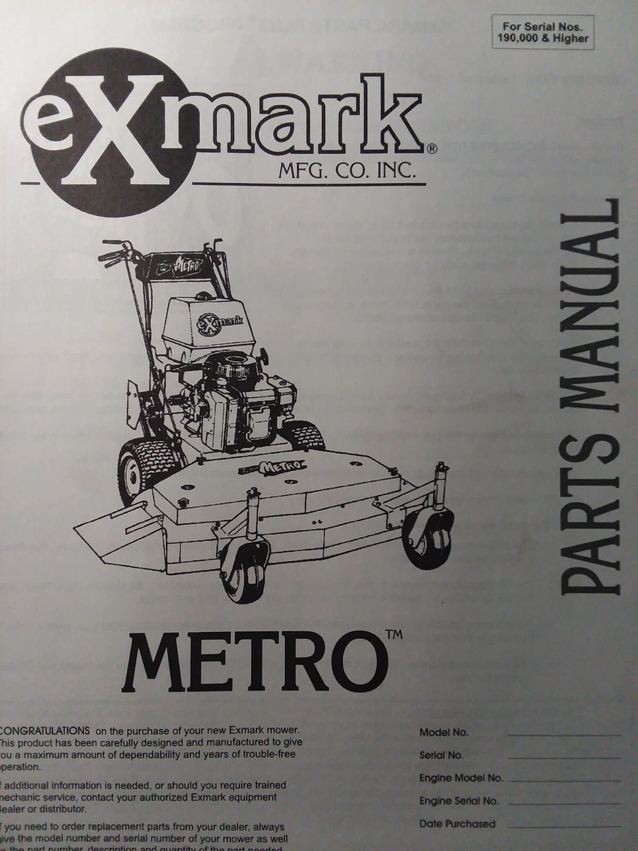 EXmark Metro Walk Behind Commercial Lawn Mower Parts Manual 48 32