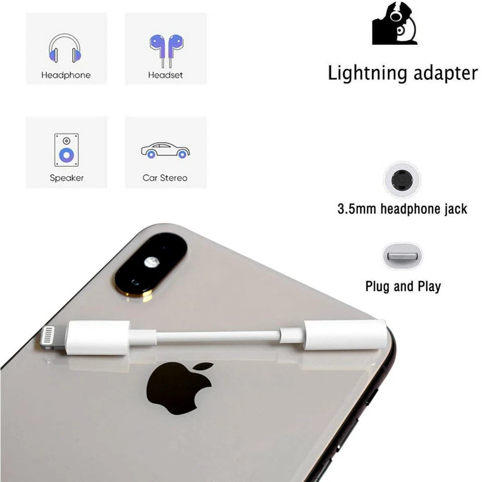 2 Pack Lightnlng to 3.5 mm Headphone Bluetooth Jack Adapter Connector - Image 3 of 4