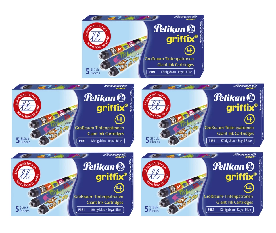 25 x Pelikan griffix Tintenpatrone für Füllhalter königsblau, Motive sortiert