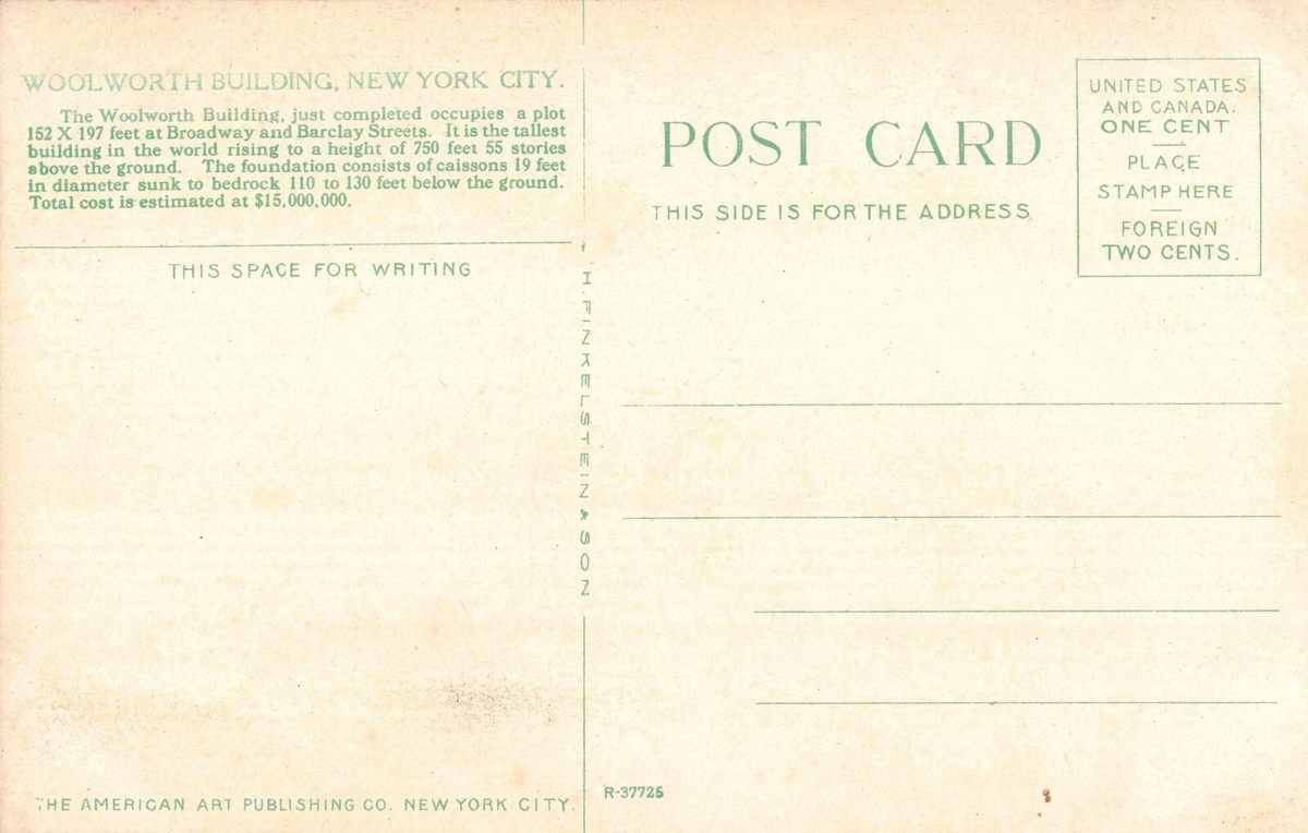 Woolworth Building by Night New York City NY Moonlight 1907