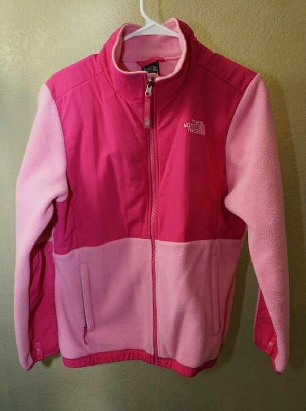 The North Face girls XL sz 18 2 tone pink fleece zip up coat w pockets