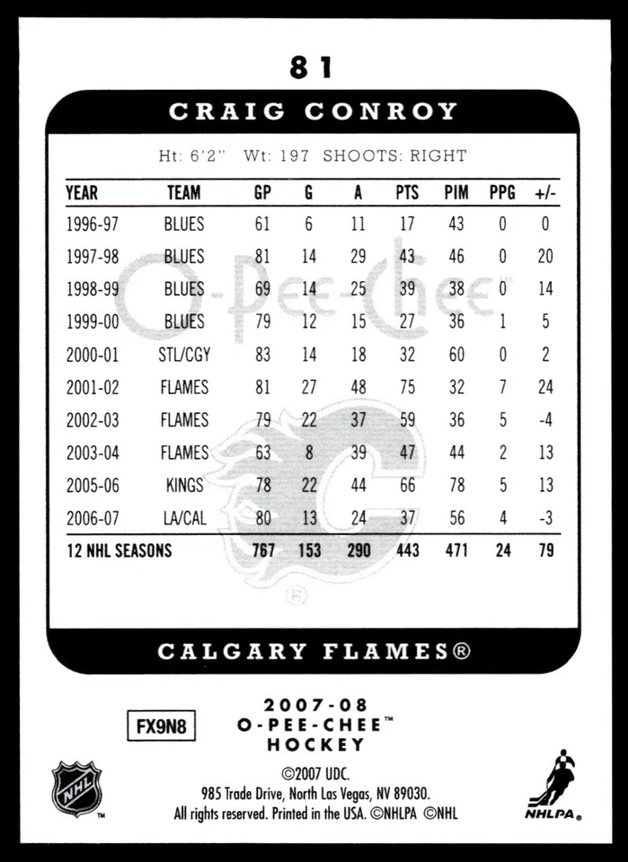 2007-08 O-Pee-Chee MICROMOTION Craig Conroy Calgary Flames #81 R103 - Image 2 of 2