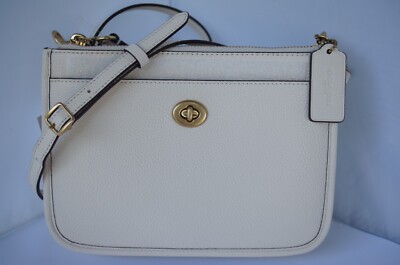 New Coach Women's Bag Slim Turnlock Crossbody Pebble White Handbag