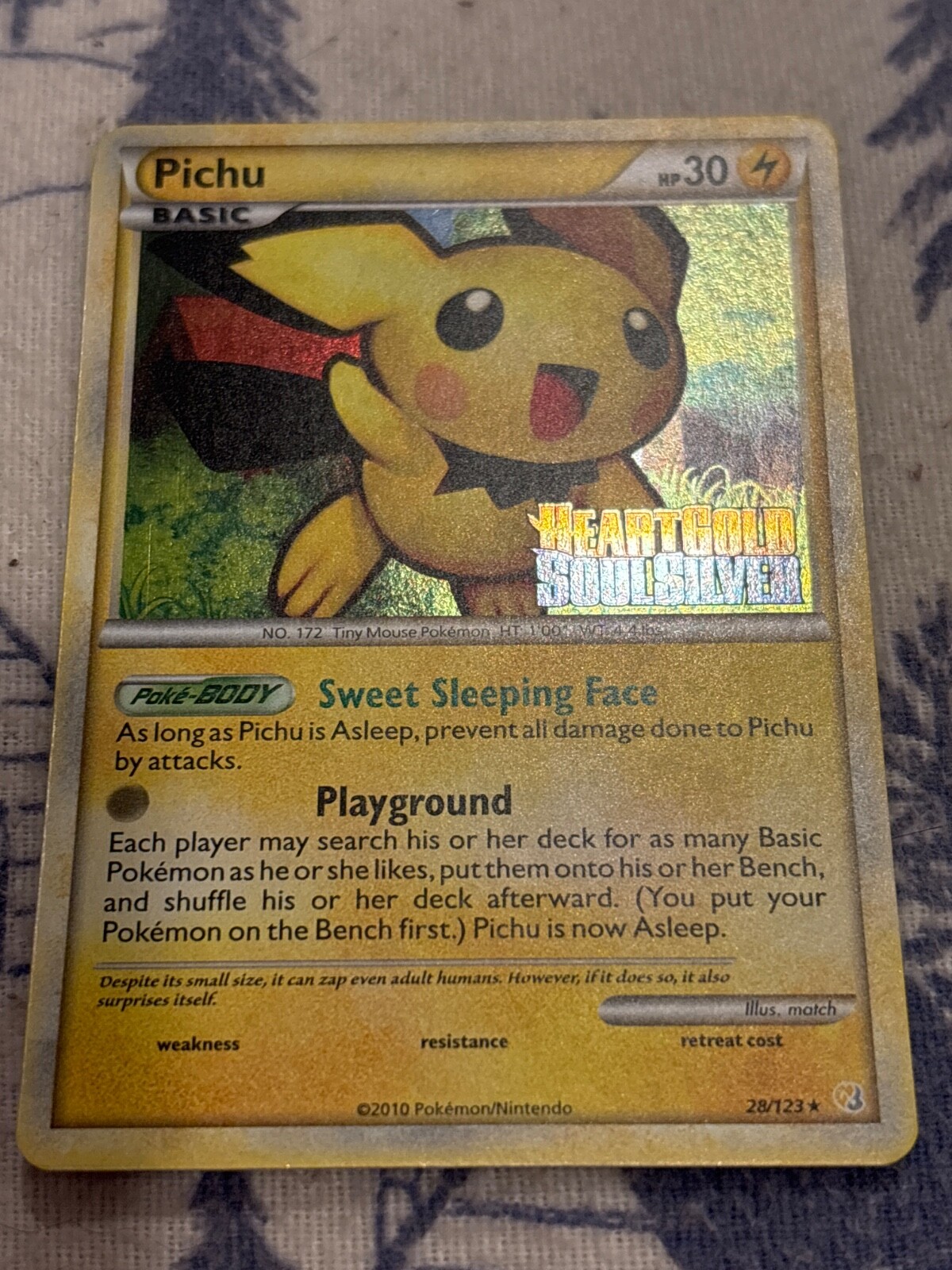 Pokemon Pichu Prerelease Promo (HGSS 28/123 Holo) AND 1x bonus card