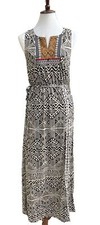 THML Cynthia Maxi Dress Embroidered Boho Side Slit Belted Printed Women's Size