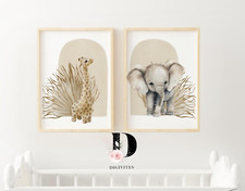 Boho Safari animal Nursery Wall Art, Gender Neutral print, baby shower gift, art