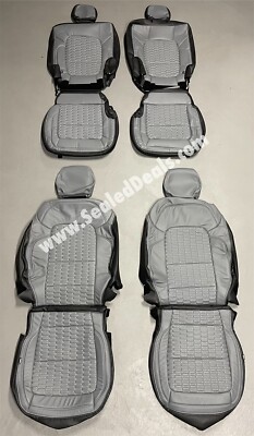 Black & Lunar Grey Katzkin Leather Seat Covers w/ Hexagons for Ford Bronco