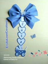 Fiocco nascita bimbo personalizzato farfalle cuori stelle scarpette carrozzina 