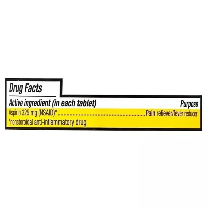 325 mg Back Muscle Pain Reliever/Fever Reducer Equate Aspirin Tablets 500 Ct - Image 3 of 4