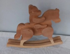 Wooden Rocking Horse 14 11" Original With Riding Bear