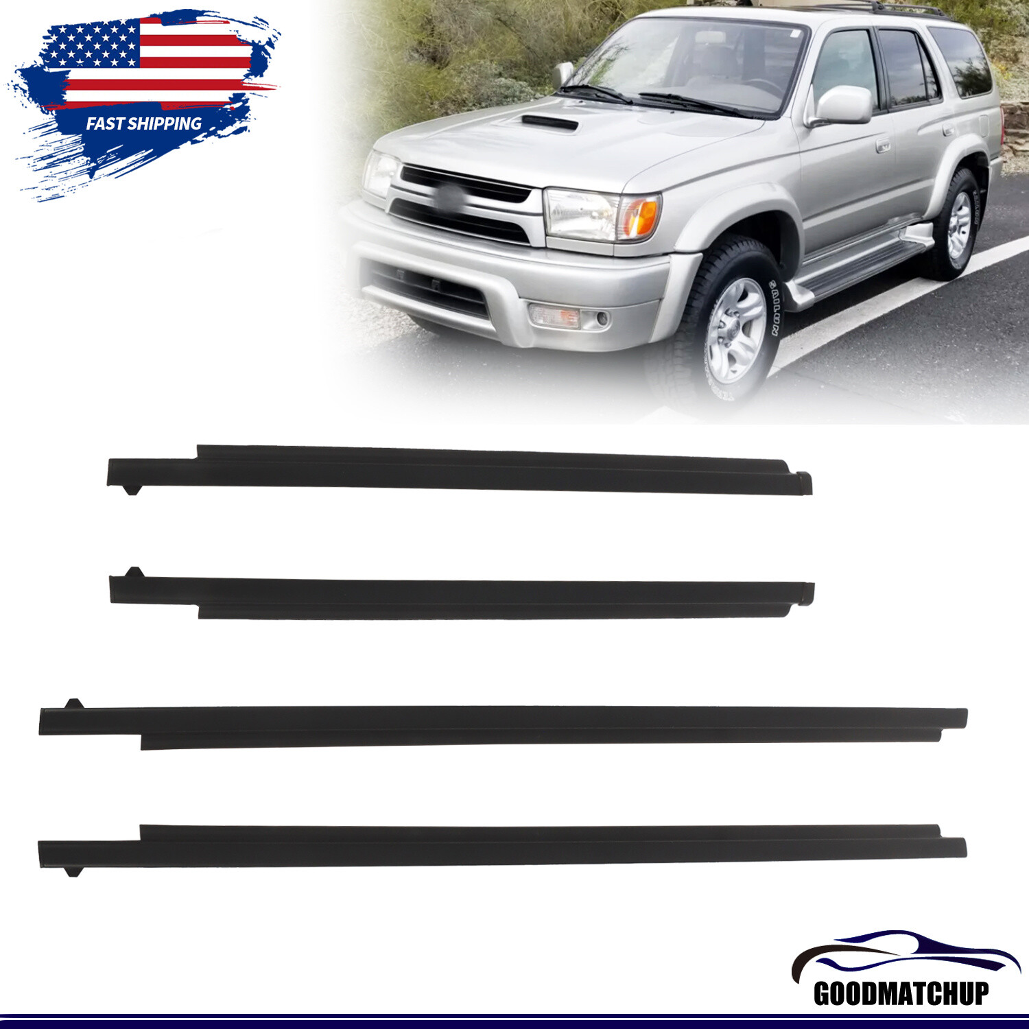4PCS For TOYOTA 4RUNNER 1996-2001 Door Glass Belt Outer Molding Weatherstrip