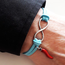 Bracciale NAPOLI con Corno CORNETTO Rosso Portafortuna braccialetto uomo e donna