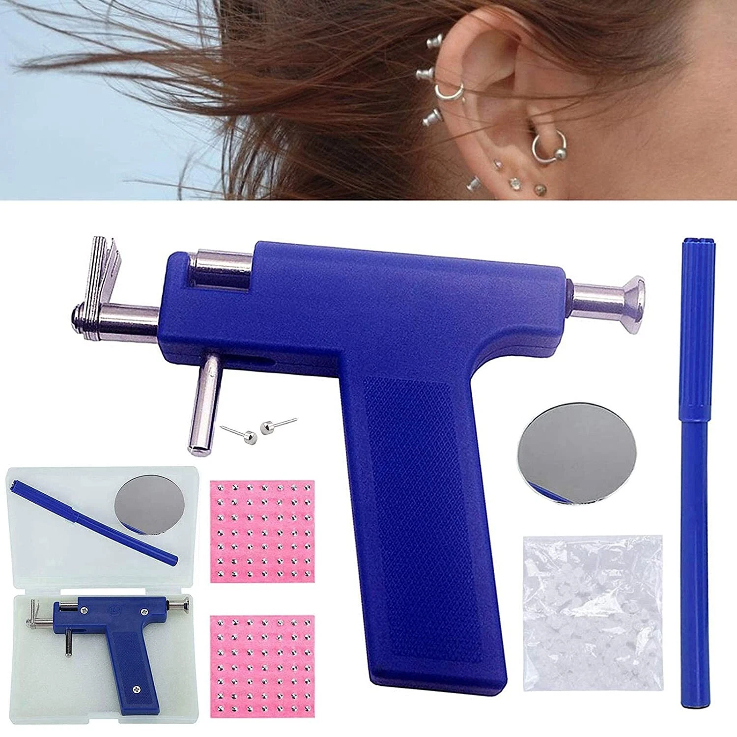 Professional Ear Piercing Gun with Nose Navel Lip Rings Ear Studs Jewelry Set image 1