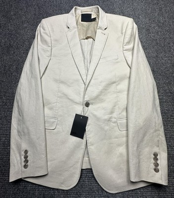 New ASOS Blazer Mens 42 Beige Linen Look One Button Sport Coat Jacket Modern Fit
