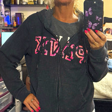 PINK Victoria's Secret Women's L Gray Full Zip Logo Hoodie Cotton Blend Fleece