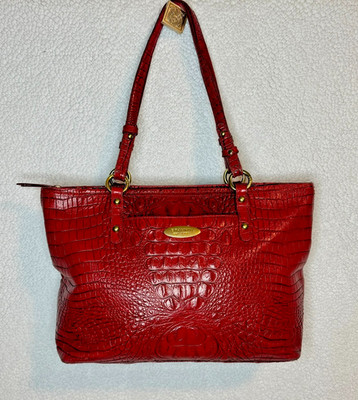 Brahmin Medium Alden Tote Sriracha Melbourne Red Croc Embossed Leather Bag