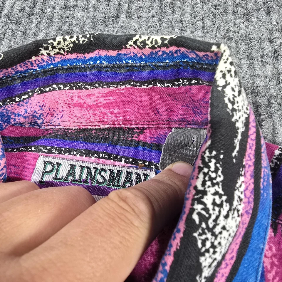 VINTAGE Plainsman Shirt Mens Small Black Pink Blue Western Aztec Geometric 90s - Image 4 of 4