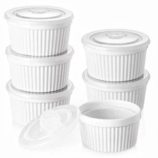 DOWAN Ramekins with Lids 6 oz Oven Safe, Creme brulee Souffle Dishes Ramekin ...