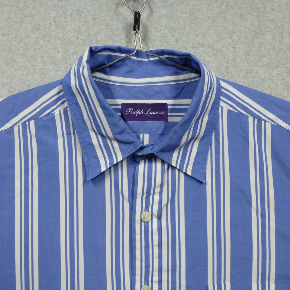 Ralph Lauren Shirt Mens 2XL Blue White Striped Purple Label Cotton Italian Made - Image 3 of 4