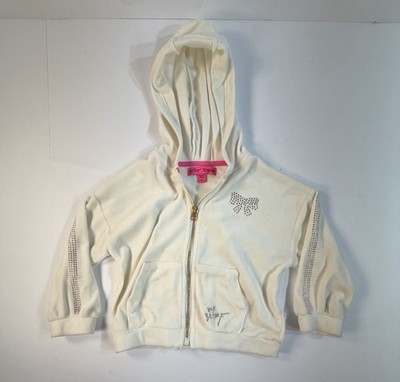 Betsey Johnson Girls Size 4 Hoodie Full Zip Cream Rhinestone Bow