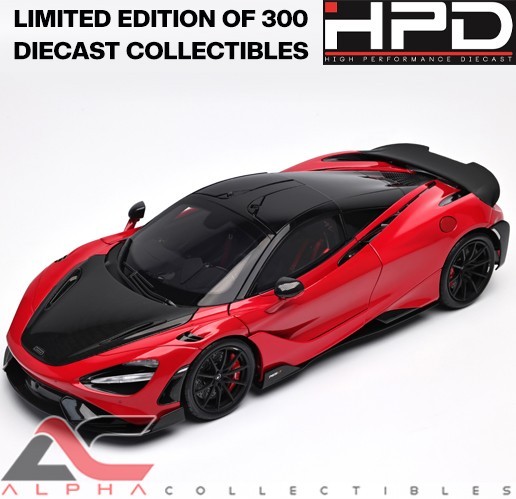 HPD 18006 1:18 McLAREN 765LT (VERMILLION RED & CARBON FIBER) L.E.