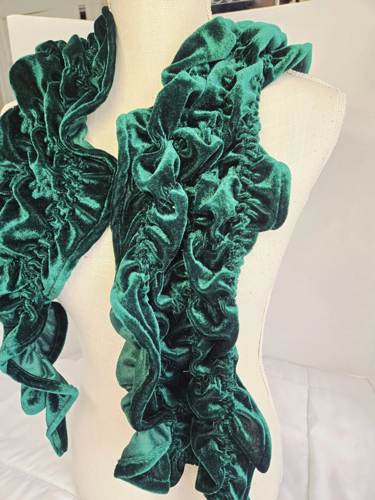 Vtg Coco + Carmen Boho Velvet Forrest Green Scarf Indie Fair Isle Cottagecore
